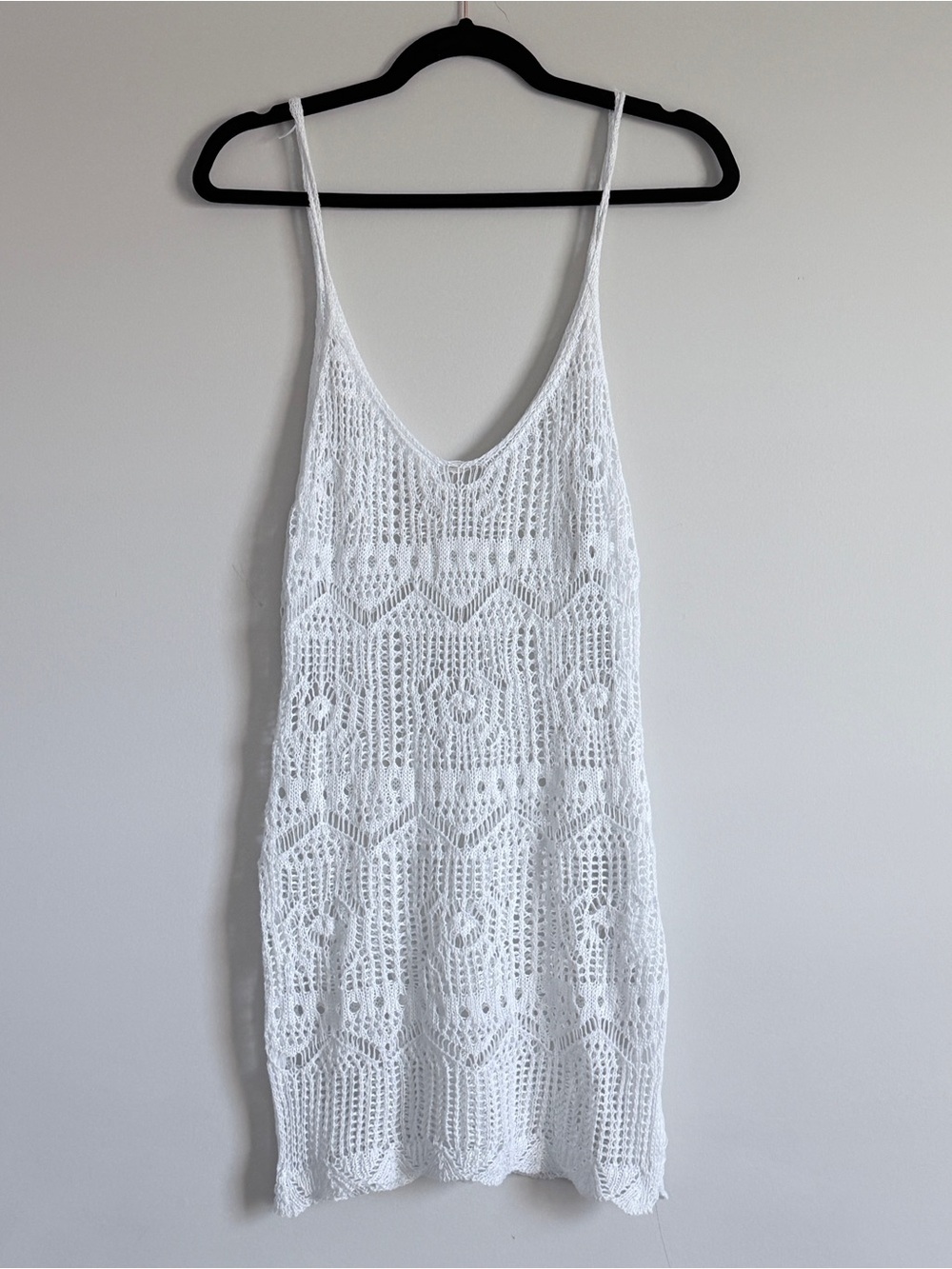 Women’s Medium White Crochet Boho Resort Wear Swim Cover-Up Mini Dress